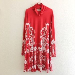 Mock Neck Shirt Dress Abstract Print Symmetry Long Sleeve Plus Size 4XL